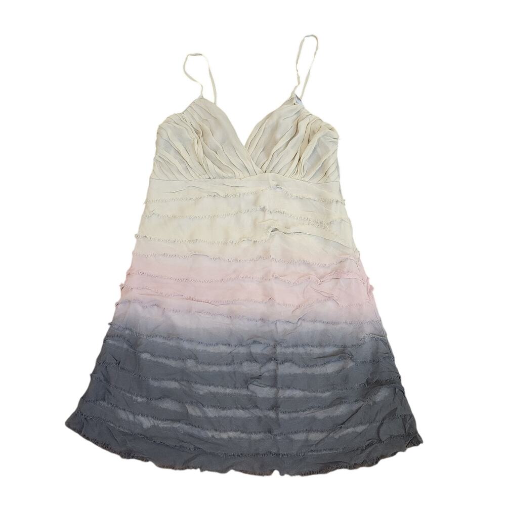 Beulah Silk Ombré Tiered Ruffle Cami Mini Dress Pastel Grey Size L